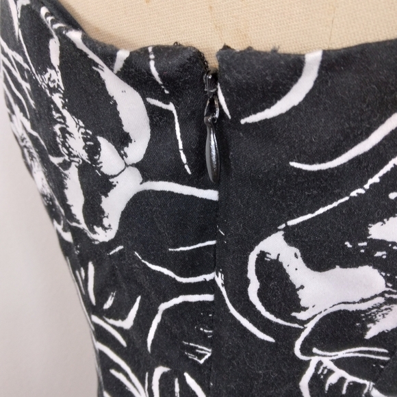 POCKETS Size 8 American Living Knee Length Cocktail Dress Black White Floral - Picture 5 of 8